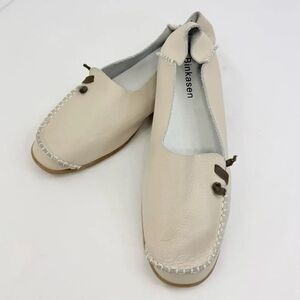 Binkasen Cream Leather Slip On Conversion Heel Moccasin Driving Walking Loafers
